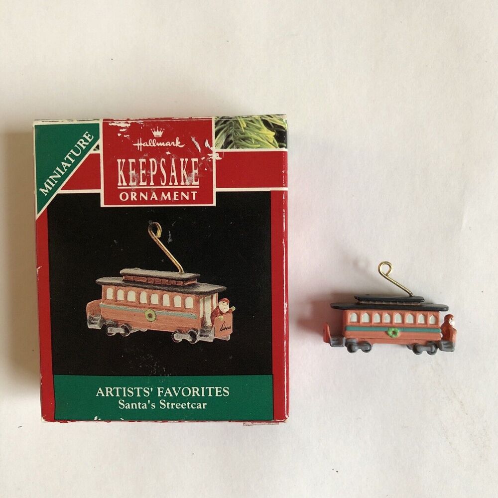 Santa’s Streetcar Minature Hallmark Ornament Vintage 90s Train Christmas Artist